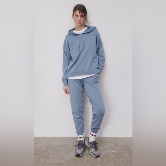 Zara Knit Jogging Set Joggers/Hooded Sweatshirt In Collection Blue Size M - Picture 1 of 13